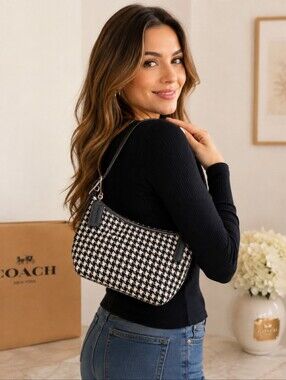 COACH  Vintage Black & Cream Houndstooth Mini Hobo Bag